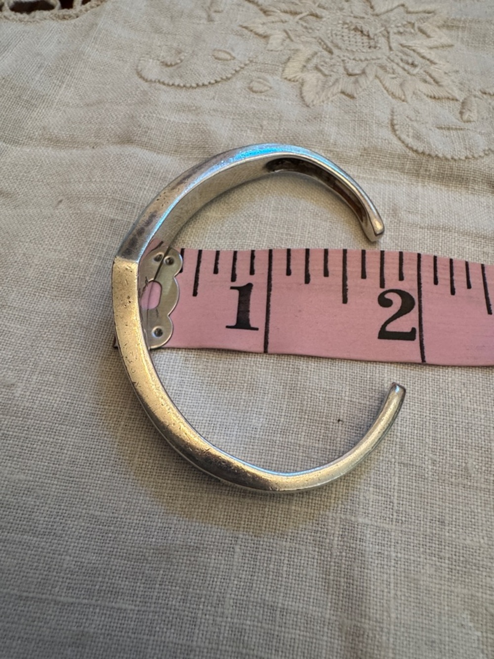 Blue-Green Opal Inlay Sterling Cuff Bracelet - Picture 8 of 10